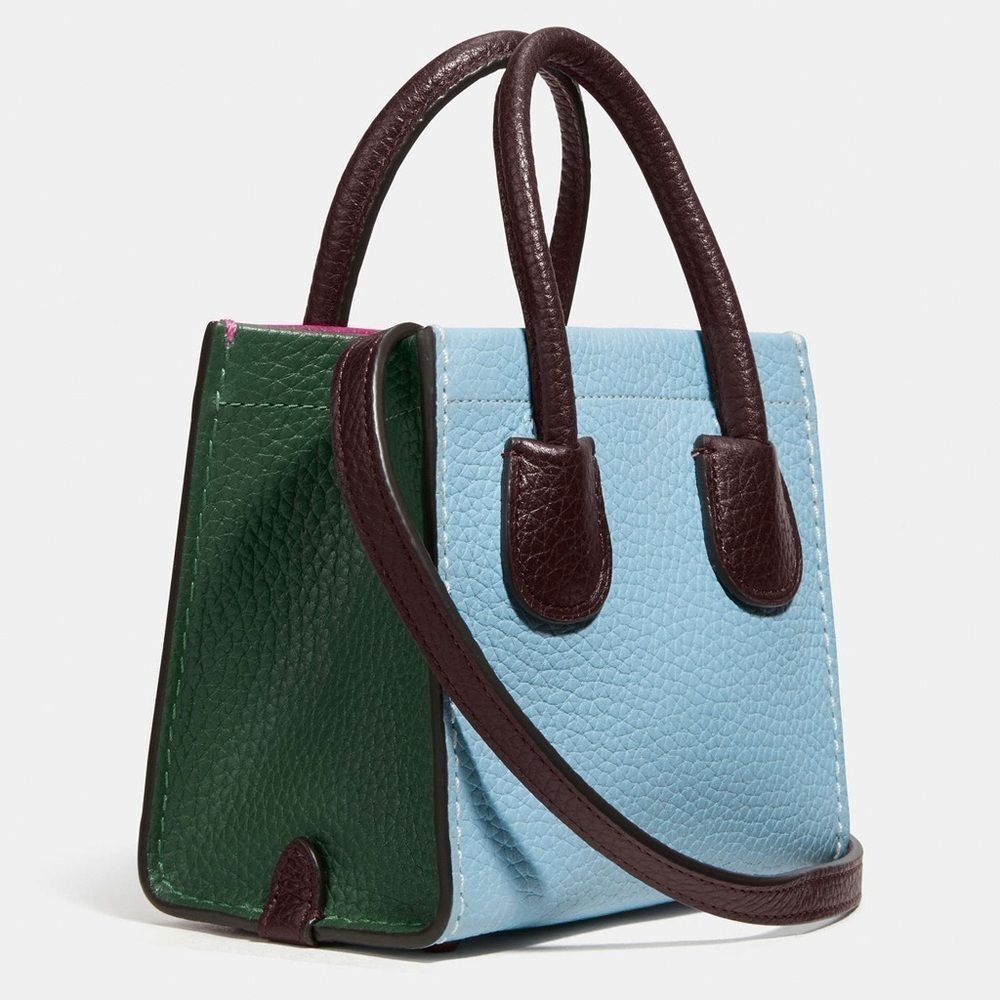 NWT COACH Cashin Carry Tote 14 Colorblock Cerise Pink Blue Green Leather Bag 746 - Picture 13 of 14